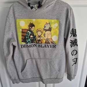 Gray Demon Slayer Trio Line Japanese Anime  Hoodie